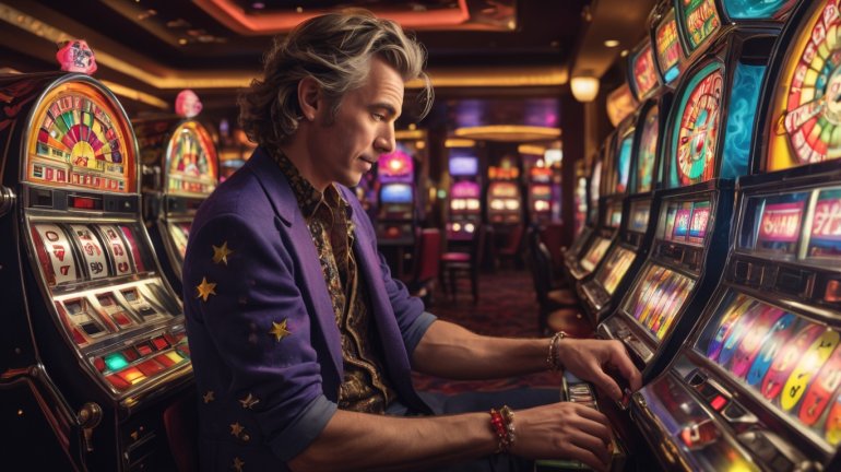 a gambler playing slot machines