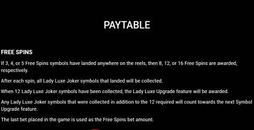 Lady Luxe Joker: Free spins and/or respins