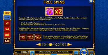 Mighty Symbols: Diamonds: Free spins and/or respins