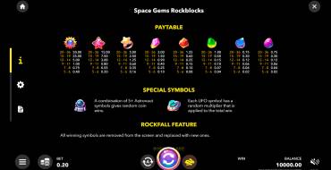 Space Gems. Rockblocks: Payout table