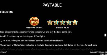 Stellar Stars: Free spins and/or respins