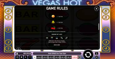 Vegas Hot: Payout table